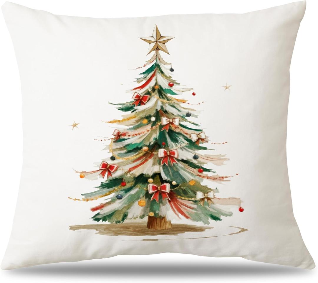 Christmas Tree Pillow Covers 18x18, Xmas Decor for Home Bedroom Living Room, Gifts for Families & Friends