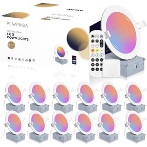 POWERASIA 12 Pack Smart Recessed Lighting 6 Inch, Ultra-Thin LED Recessed Lighting 12W 1200LM Smart Downlight with Junction Box, Compatible with Alexa/Google Assistant - ETL and Energy Star Certified