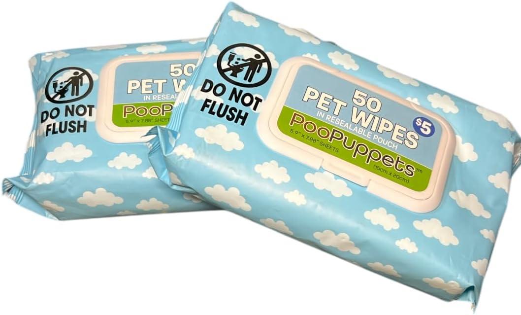 2 Packs 50 Pet Wipes in Resealable Pouch Poop Pets Wipes