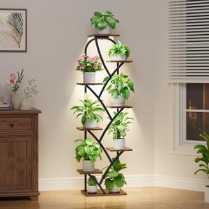 Plant Stand Indoor With Grow Lights - Corner Plant Stand For Indoor Plants, 51" Lighted Plant Shelf Indoor, 8 Tiered Tall Flower Holder, Dsiplay Rack For Living Room, Hallway, Home