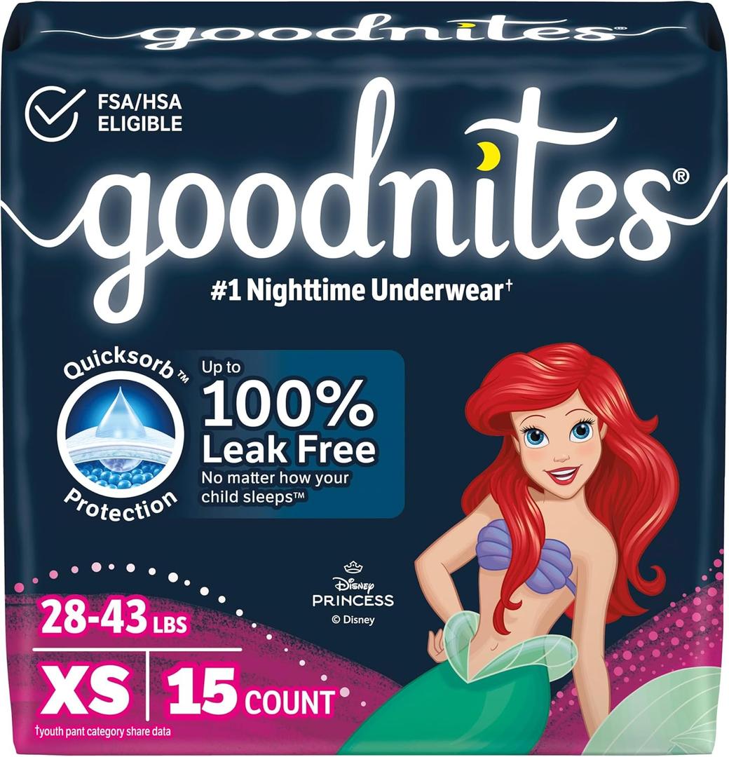 Goodnites Girls' Nighttime Bedwetting Underwear, Size Extra Small (28-43 lbs), 15 Ct