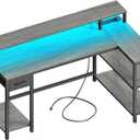 SUPERJARE 53 inch Reversible L Shaped Desk with LED Lights & Power Outlets, Computer Desk with Shelves & Monitor Stand, Gaming Desk with Drawer, Home Office Desk Corner Desk, Grey