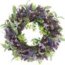 26 Inch Lavender Wreath for Front Door, Spring Summer Purple Flower Wreath with Eucalyptus Leaves for Indoor Outdoor Wall Window Wedding Festival Decor for All Seasons Purple&green
