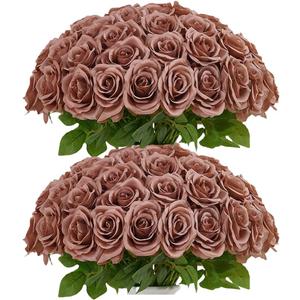 50pcs Dusty Roses Artificial Flowers Bulk,Fake Roses Silk Flower with Stems Realistic Flowers for Wedding Centerpiece Home Party Decor