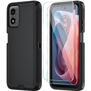 Qinmay Phone Case for Motorola Moto G 5G 2024 Case with HD Screen Protector, Shockproof 3-Layer Cover for Moto G 5G 2024,Black