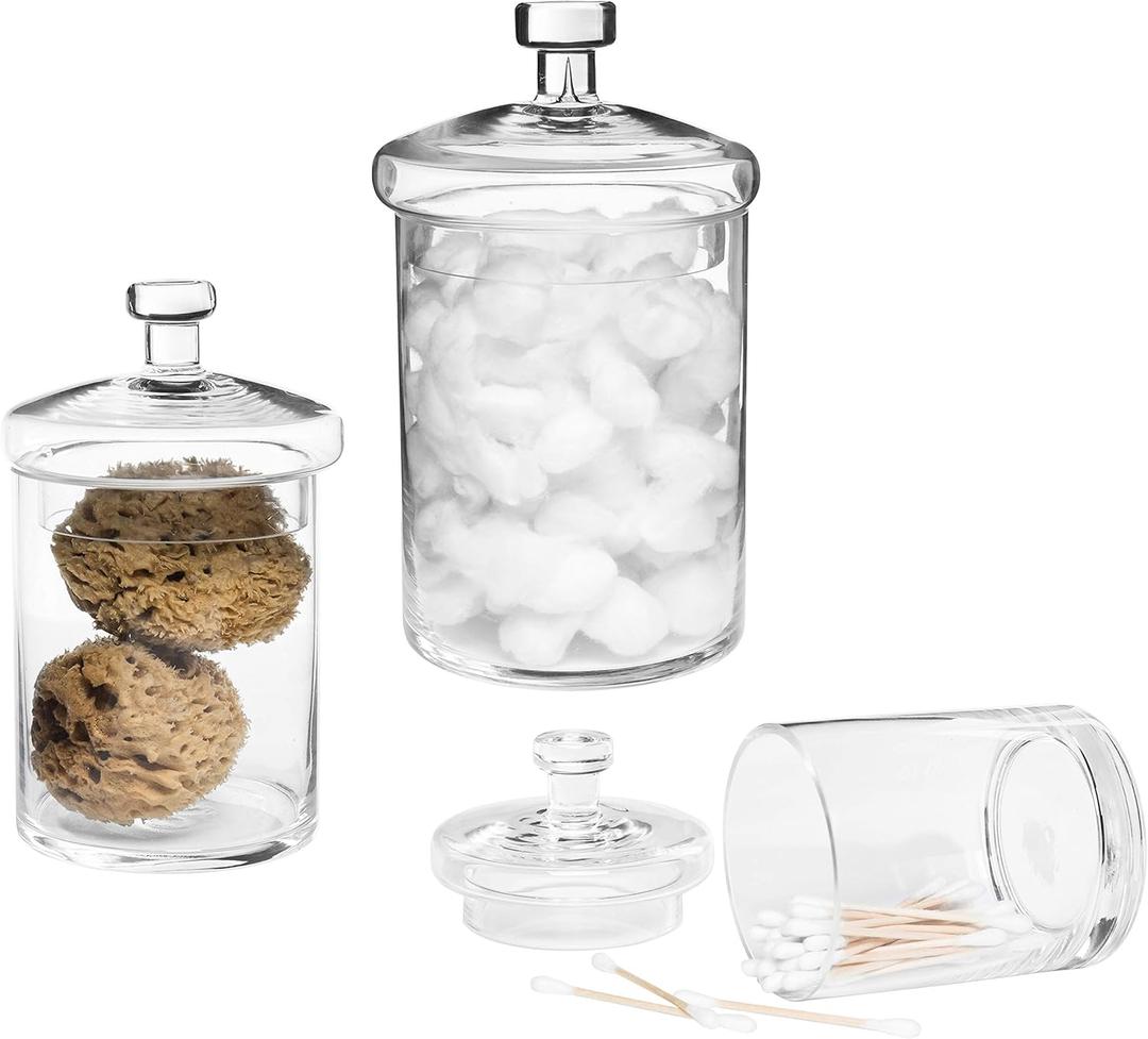 MyGift Decorative Clear Glass Cylinder Apothecary Storage Jars with Lids, Set of 3