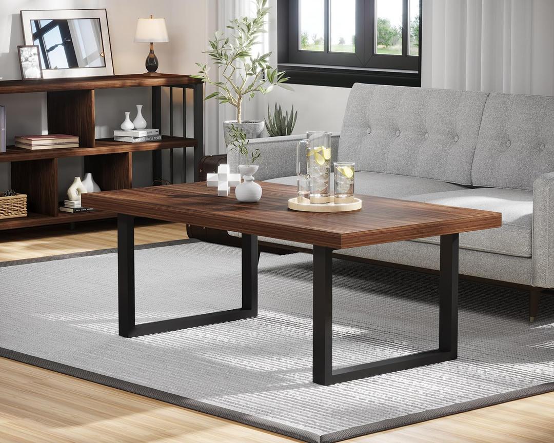 IBF Walnut Coffee Table for Living Room, Simple Rustic Center Table 47 Inch