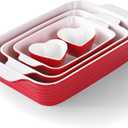 RUYOLIKS Baking Dish for Oven Ceramic Lasagna Pan 912.8 Inch Casserole Dishes Bakeware Set With Ramekin Large Deep Baking Dishes Rectangular Non-Stick Baking Pans for Kitchen Baking and Roasting Red