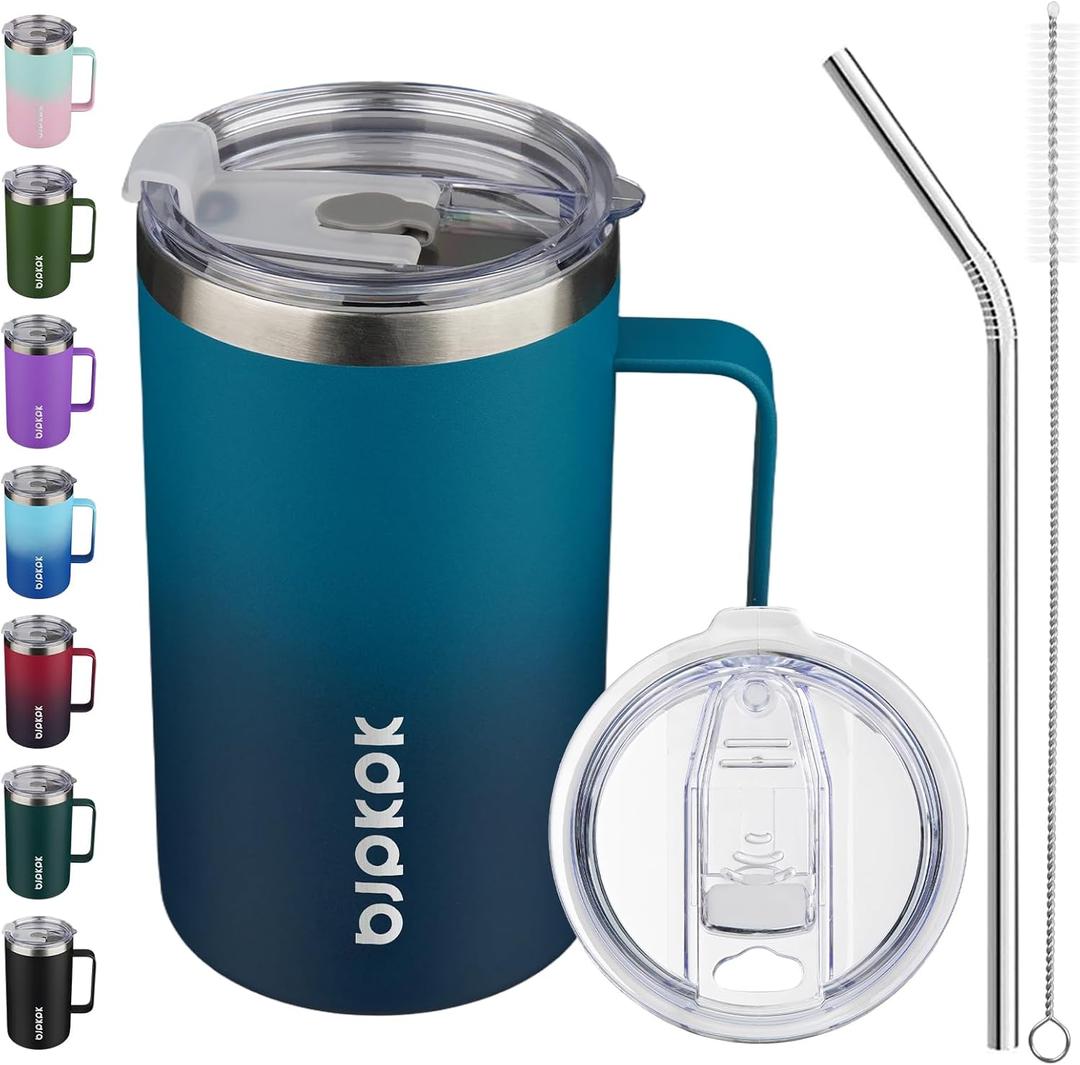 BJPKPK Insulated Coffee Mug with 2 Lids, 25oz Stainless Steel Insulated Tumbler with Handle, Double Wall Vacuum Coffee Cup, BPA Free Leak Proof Thermos for Travel & Home, Vast