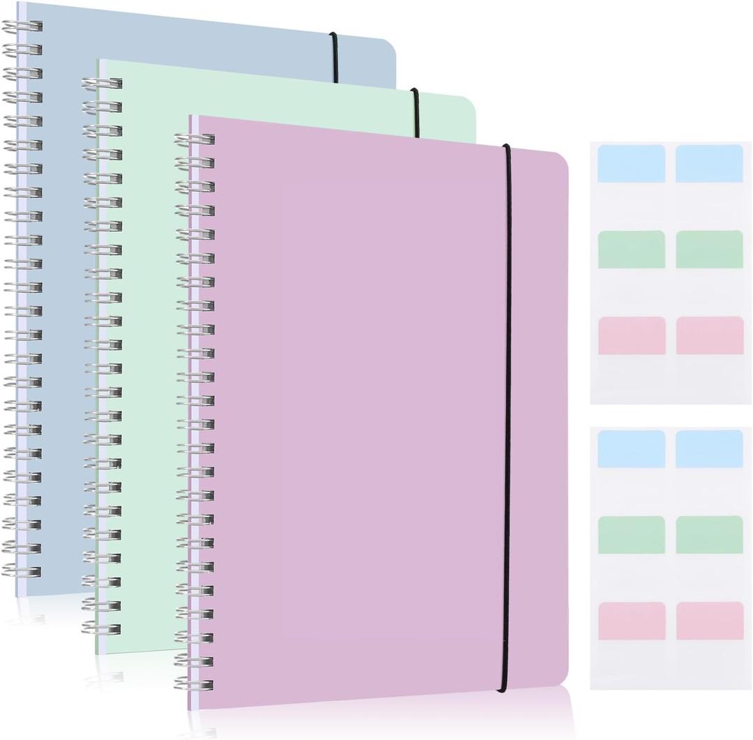 3 Pcs Spiral Notebook 5.9x8.3, 140 Pages Small Notebook for Women A5 College Ruled Journals Cute Notebooks with Large Pockets and Index Stickers for Home School Office UsePurple, Green, Blue