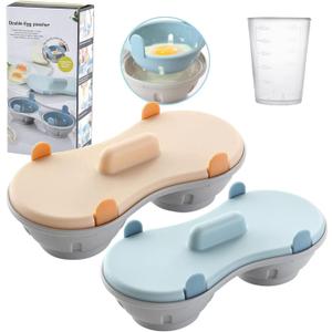 Microwave Egg Poacher, 2 Packs Poached Egg Cooker with Measure Cup, Dishwasher Safe BPA Free, Egg Maker Poached Egg Steamer Blue+Orange