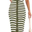 BTFBM Casual Women Spring Dresses 2025 Sleeveless Striped Midi Button Down Dress Ribbed Knit Cardigan Cover Up Dress (XXL)
