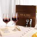 Mr and Mrs Wine Glasses, Wedding Gifts for Couples, Engagement Gift for Newlyweds, Bridal Shower Gift, Anniversary Wine Glass Wine Opener Stopper with Engraved Wooden Keepsake Box for Bride and Groom, Mr and Mrs Wine Wine Glasses Set incomplete set
