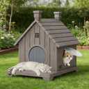 Outdoor Cat House Weatherproof, Durable Resin Cat Houses for Outdoor Indoor Cats, Litter Box Enclosure with Elevated Base, Anti-Slip Pad, Ventilation, Grey (1 Story)