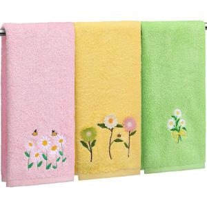 Remagr 3 Pcs Floral Hand Towels Set 100% Cotton Pastel Daisy Towel Neutral Wildflower Embroidered Decorative Spring Summer Soft Absorbent Towels Housewarming Gifts for Spa Guest Kitchen Bathroom