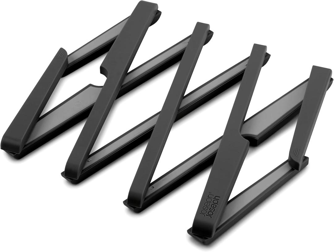 Joseph Joseph Stretch Folding Silicone Trivet for Hot Pots and Pans, Expanding Nonslip Stand, Heat Resistant mat for Kitchen Worktop - Black