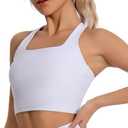 KOKITA Women's Sports Bra Fitness Short Tank Top Criss-Cross Back Padded Strappy Sports Bras Yoga Workout Bra (White)