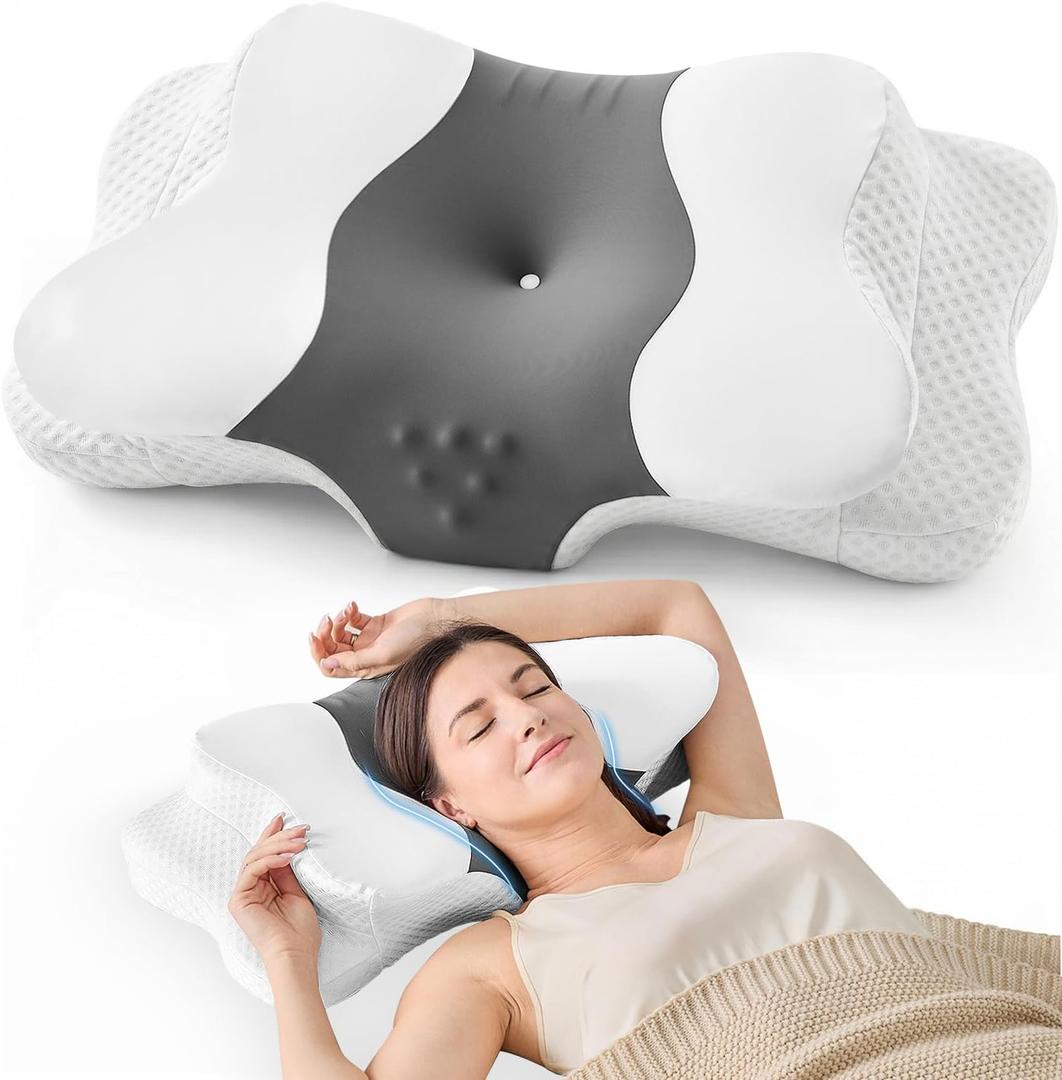 DISSA Cervical Neck Pillow for Side Sleepers Ergonomic Contour Memory Foam Pillow with Adjustable Orthopedic Neck Support for Pain Relief - Gift for Christmas & Birthdays