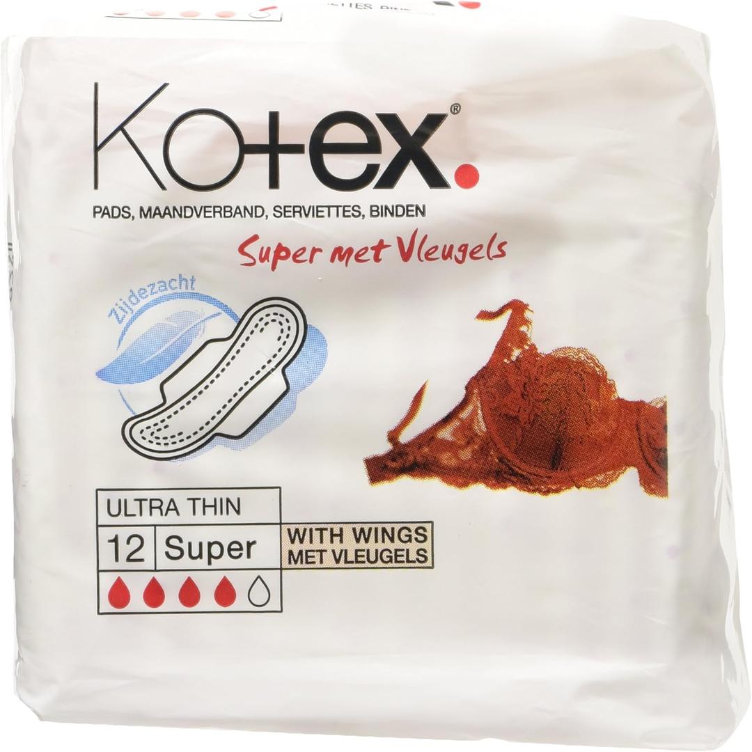 Kotex Ultra Thin Super Plus Sanitary Towels, 12 per Pack