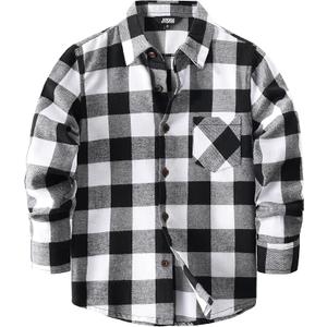 JOGAL Boys Plaid Shirt Long Sleeve Flannel Shirt Kids Button Down Shirts Black 10