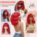 Pastel Dark Red Wavy Bob Wig for Women, Short Shoulder Length Synthetic Wig with Bangs, Matte Natural Realistic Look Lightweight Hairpiece, Red Color for Daily Wear & Cosplay Costume