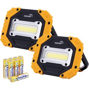 Sunzone Portable LED Work Light,AA Battery Powered Flood Lights,Super Bright Workshop Job Site Lighting for Camping, Hiking, Fishing, Car Repair with Emergency SOS Mode (2 Pack)