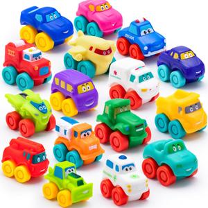 JOYIN Cartoon Cars, Soft Rubber Toy Car Set, Mini Vehicles, Bath Toy Car for Toddlers, Christmas Great Gift for Boys and Girls, Summer Beach and Pool Activity, Party Favors for Kids