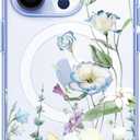 2 x for iPhone 14 Plus Magsafe Case, Magnetic Floral Blooms Design Cute Soft TPU Shockproof Protective for Girls Phone Women Cover (Style 3)