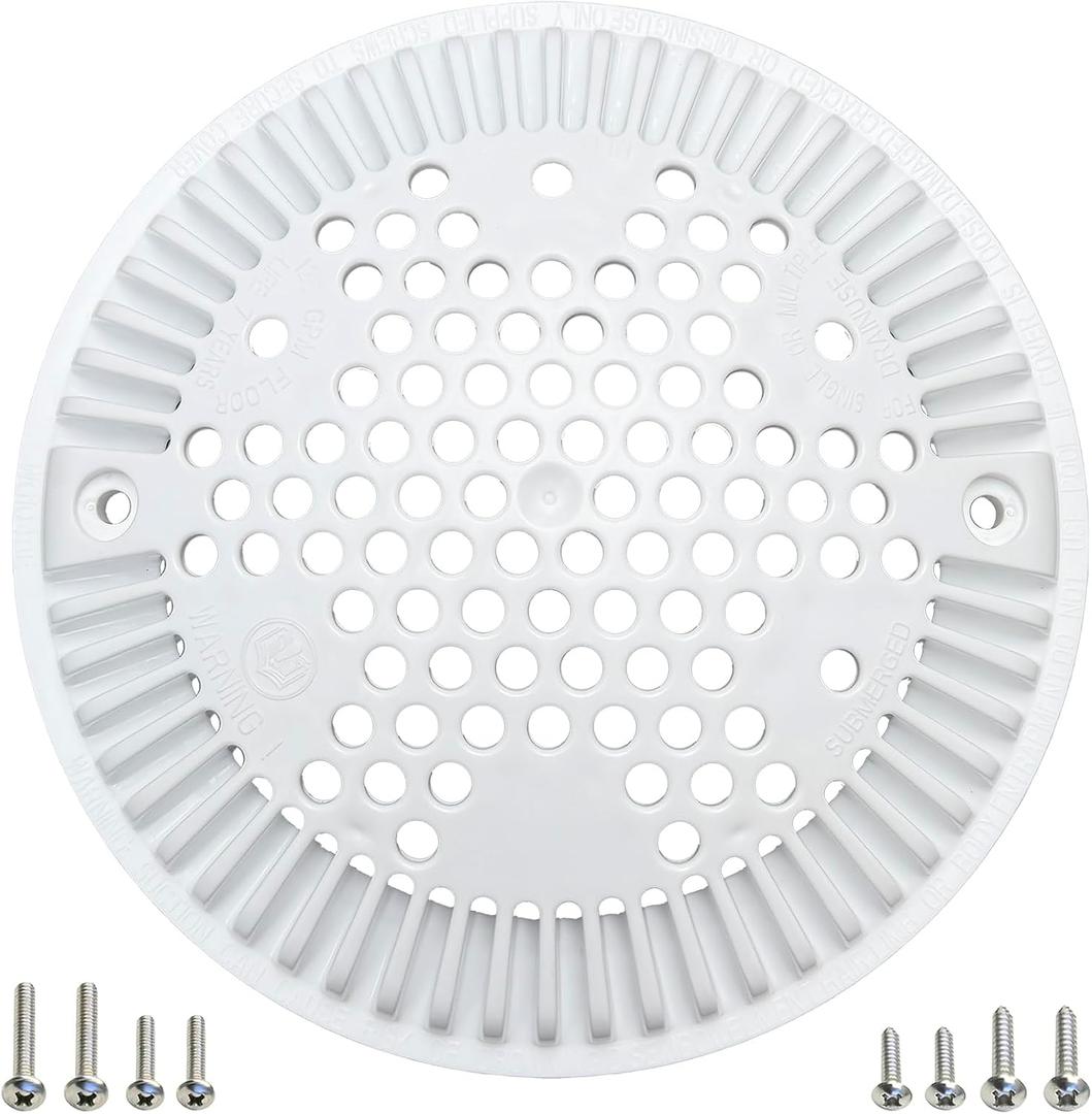 WG1048E White Pool Main Drain Cover Replacement Compatible with WG1048E for Suction and Dual Outlet Cover Replacement for Pools