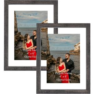 ArtVibes 4x6 Floating Picture Frame Set of 2, Double Glass Picture Frame for up to 6x8 Photos, Picture Frames for Wall and Tabletop Display, Rustic Brown