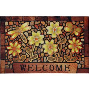 Durable Welcome Door Mats 24”x36” – Heavy Duty Non-Slip Rubber Outside Door Mat Large Front Outdoor Mat for Home Entrance, Porch, Patio, Garage and High Traffic Areas,Dragonfly Flower