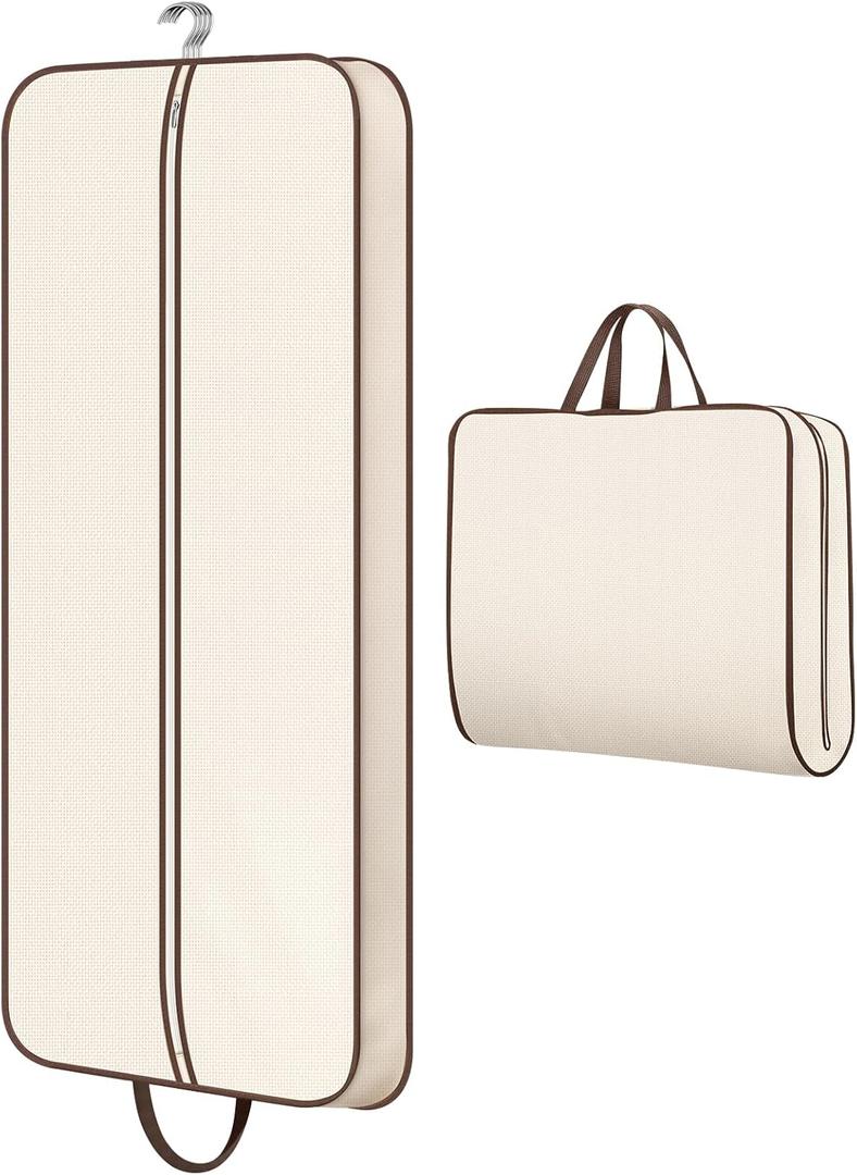 MISSLO 60" Foldable Garment Bags for Travel for Women Dress Bags for Gowns Long Hanging Bag for Closet Storage Dress Protector Bag for Gowns, Suits, Coats, Beige