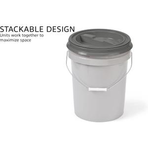 Mighty Tuff 5 Gallon / 21 Pound Pet Food Storage Container, Pack of 2 with Metal Handle and Airtight Lid to Lock in Freshness, Light Grey Base & Dark Grey Lid