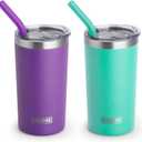 koodee Tumbler with Lids and Straws-12 oz Skinny Tumbler Stainless Steel Double Wall Vacuum Insulated Water Cup Spill Proof, BPA Free (Purple-Teal) (2Pack)
