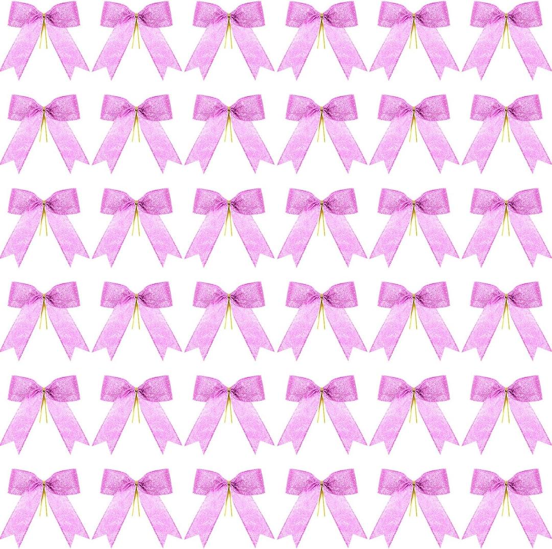 Sumind 36 Pieces Pink Christmas Tree Glitter Bows, 5 x 4 Inch Tie Ribbon Twist Tie Bows for Treat Bags Gift Wrapping Basket Wedding Birthday Valentine Christmas Tree Wreath Garland Decoration