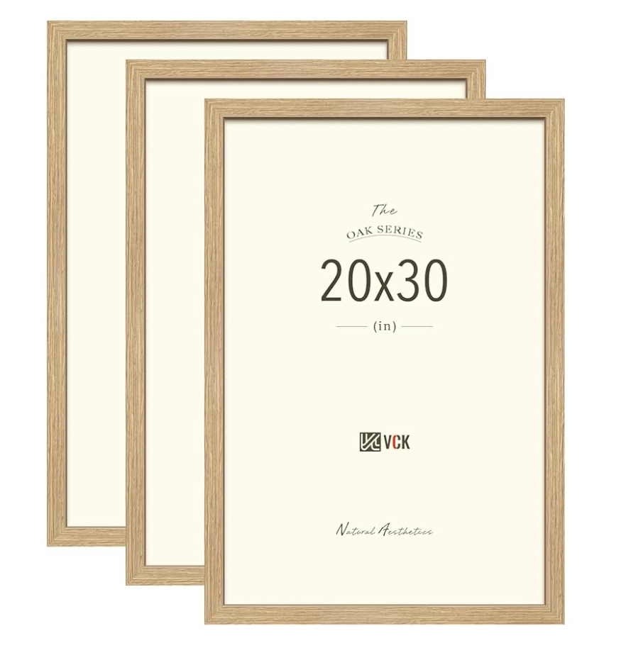 VCK 20x30 Oak Wood Frame for Poster & Picture, Natural Solid Wood Photo Frames Set of 3, Wall Gallery Frame