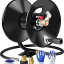 MEKOH Pressure Washer Hose Reel 50ftx3/8 / 65ftx1/4, 4000PSI Heavy Duty Power Washer Hose Reel with M22-14 Fitting, Hand Crank Metal Reel with Wall/Trailer/Van Mount, Manual Hose Reel for Water