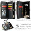 Defencase Compatible with iPhone 17 Case Wallet with RFID Blocking Card Holder for Women and Men, Fashion PU Leather Magnetic Snap Flip Zipper Strap Wallet Phone Case for iPhone 17 6.3", Black