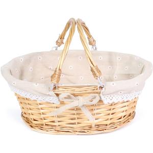 MEIEM Wicker Gift Baskets Empty Oval Willow Woven Picnic Cheap Easter Candy Storage Wine Basket with Handle Egg Gathering Wedding Basket (Natural) (Small)