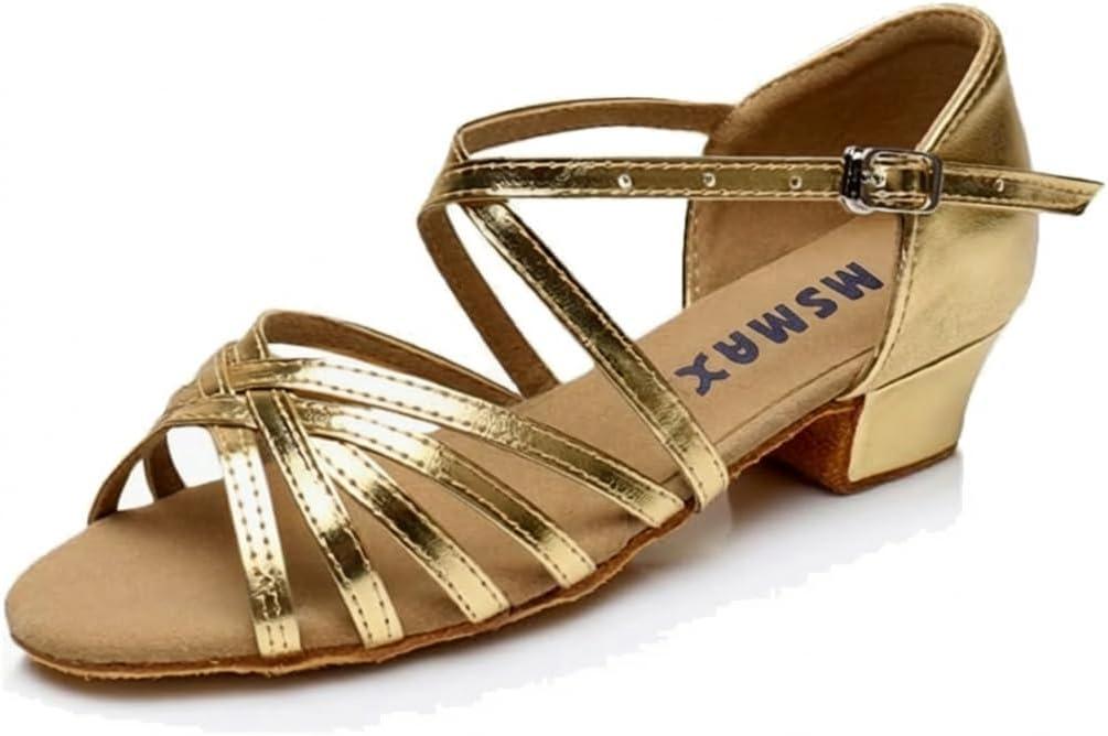MSMAX Girls Latin Dance Shoe Low Heel Salsa Dancing Sandals for Women, 33