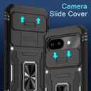 2 x DEERLAMN Case for Google Pixel 10a with Slide Camera Cover+Screen Protector (1 Pack), Rotated Ring Kickstand Military Grade Shockproof Protective Cover-Black