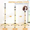 Wig Head Stand 50 Inches, Height Adjustable Tripod Wig Stand, Salon Mannequin Head Stand with Anti-Slip Base for Styling, Wig Display Barber Training, Beauty School (Gold)