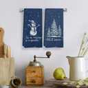 Qeheb Navy Blue Christmas Kitchen Towels, Winter Christmas Dish Tea Towels, Tis The Season Let It Snow Winter Holiday Snowman Tree Decorative Hand Towels for Bathroom Decor, 16X24In Set of 2