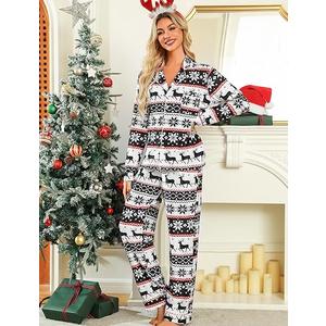 ENJOYNIGHT Couples Christmas Pajamas Sets Long Sleeve Sleepwear 1-Piece Pjs Set Button-Down Loungewear Comfy Nightwear,  M