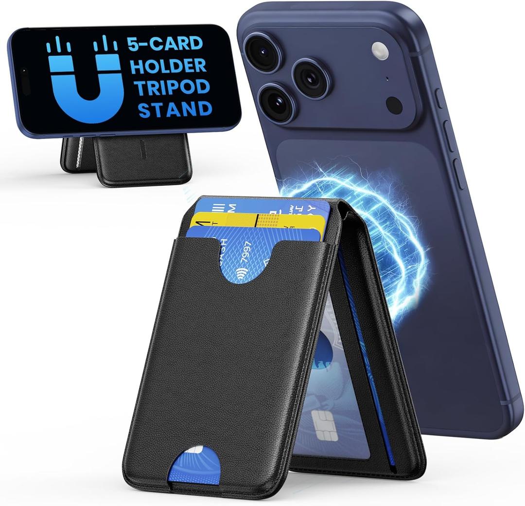 Ultra-Strong Magnetic Phone Wallet for MagSafe Wallet for iPhone All Series RFID Leather with Stand 5 Card Holder for iPhone 17/16/15/14/13/12 and Pro/Promax,Gifts for Men, Men's Accessories