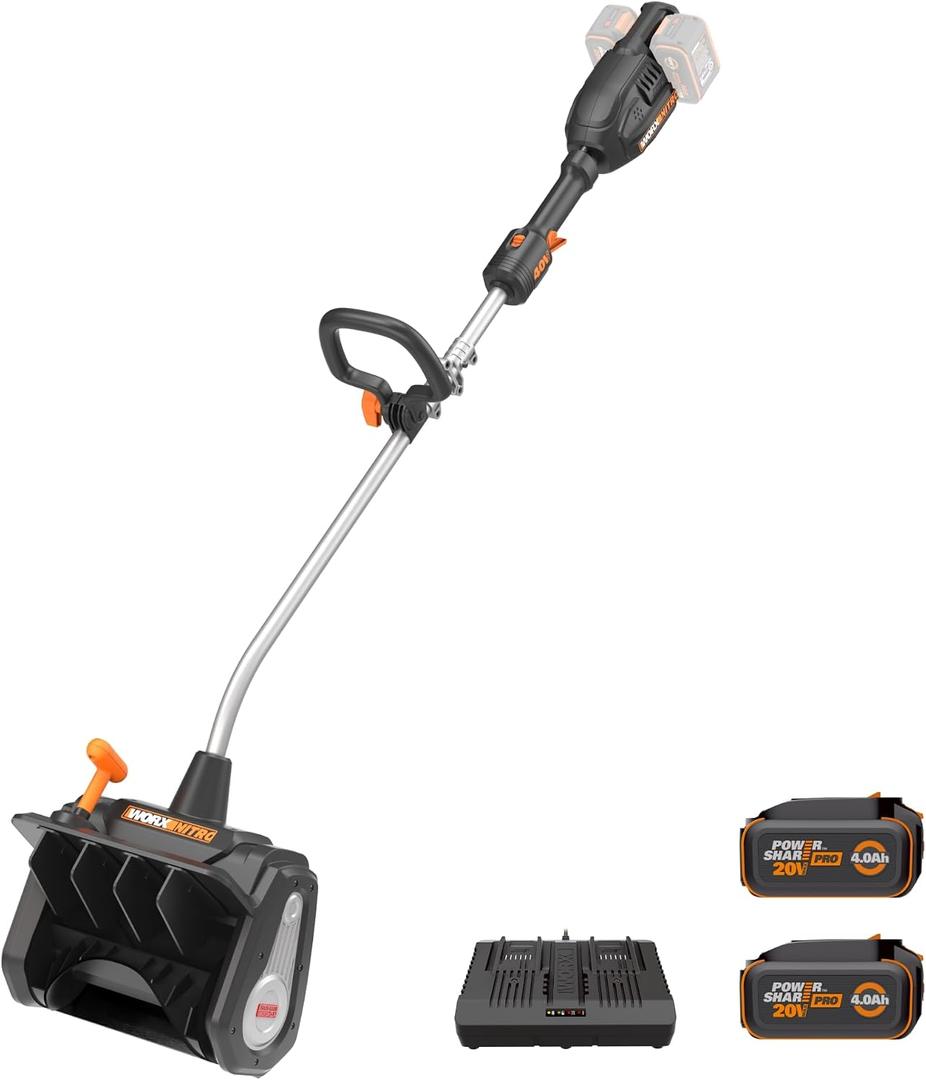 WORX Nitro 40V 12'' Cordless Snow Shovel, Electric Snow Thrower for 4-Car Driveway, Snow Removal with Brushless Motor & 2 Speed Control, 2 4.0 Ah Batteries and Charger Included, WG460