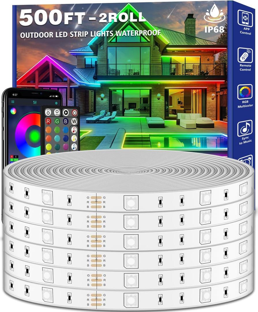 Zoegi 500ft Outdoor RGB LED Strip Lights, Waterproof, App & Remote Control, IP68 Rated, Perfect for Deck, Balcony, Roof, Garden, Pool
