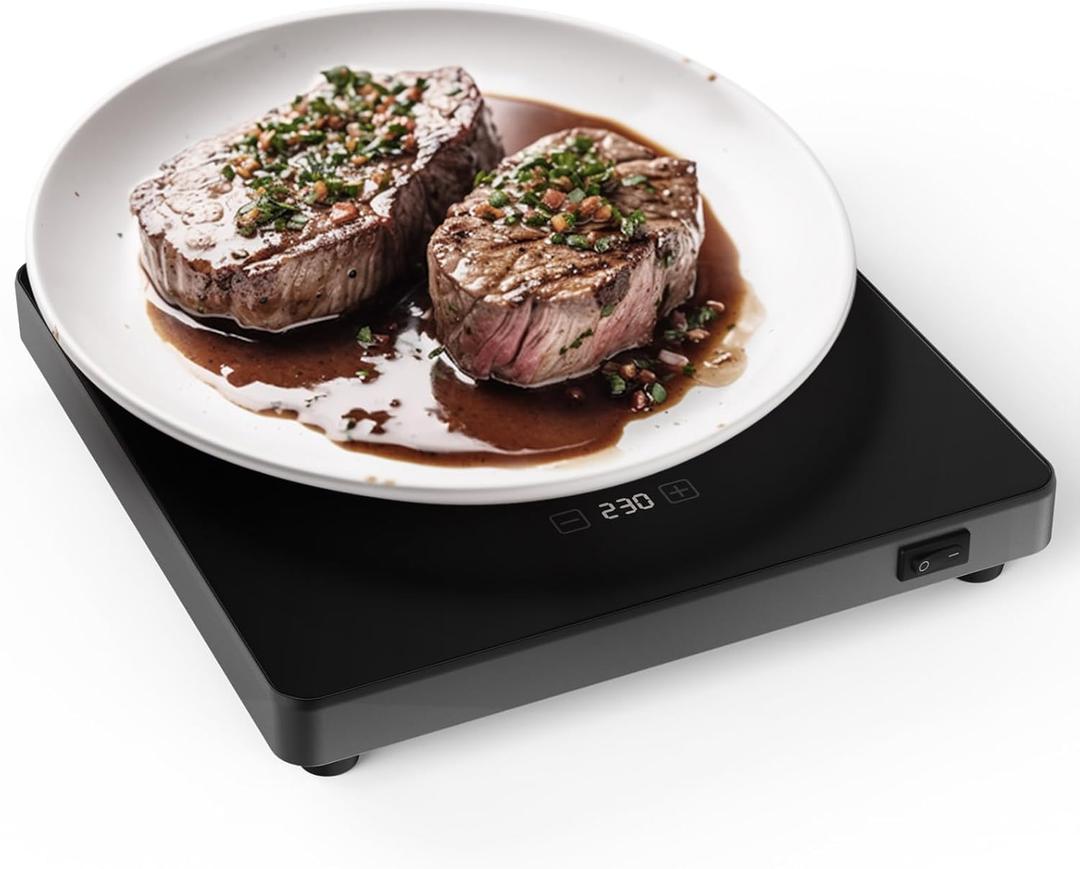 Food Warmer Plate, 8.3"x8.3" Electric Warming Tray | 6-Temp Control & Memory Function | for Slow Eaters, Seniors, RV Camping, Sourdough Proofing & Office Use