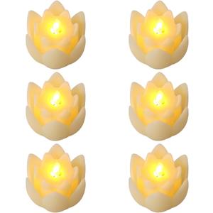 6 PCS Diwali LED Lotus Table Candles - 3 Lotus Lamps Electronic Buddhist Lights Battery Operated Buddha Flickering Warm White Lights for Home Decorative Temple Desktop Centerpiece