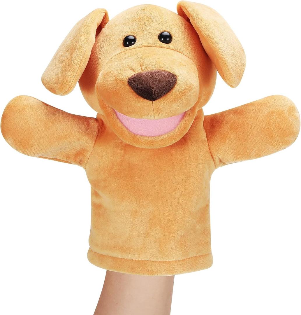 Zomiboo Hand Puppets Soft Animal Hand Fuzzy with Movable Mouth Play Stocking Storytelling Interactive(Dog)